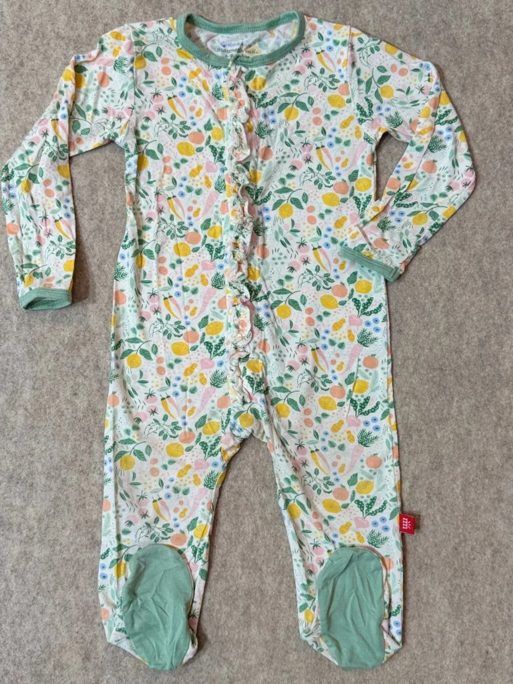 +Magnetic Me Garden Fruit Veggie Ruffle Footie Sleeper 6-9M Baby Girl Modal